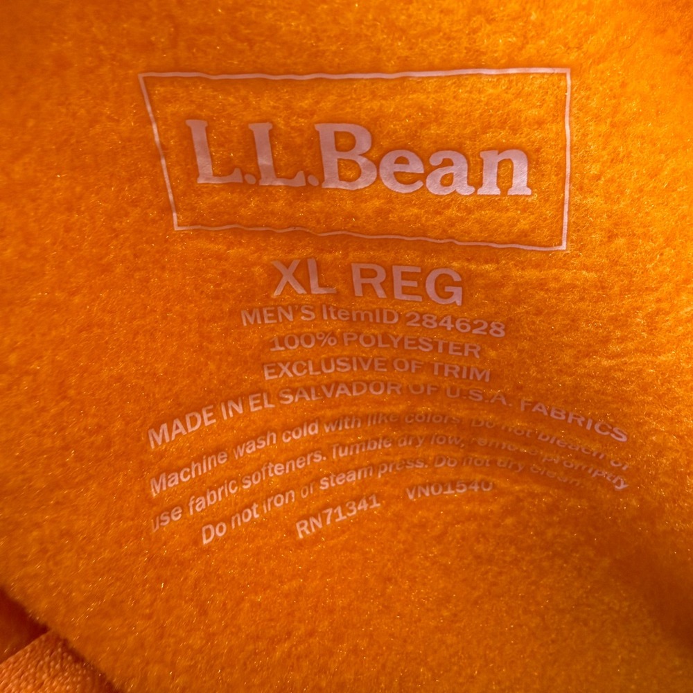 LL Bean Mens Polartec Fleece Vest XL Orange Full Zip Sleeveless Jacket 284628 - Picture 3 of 7